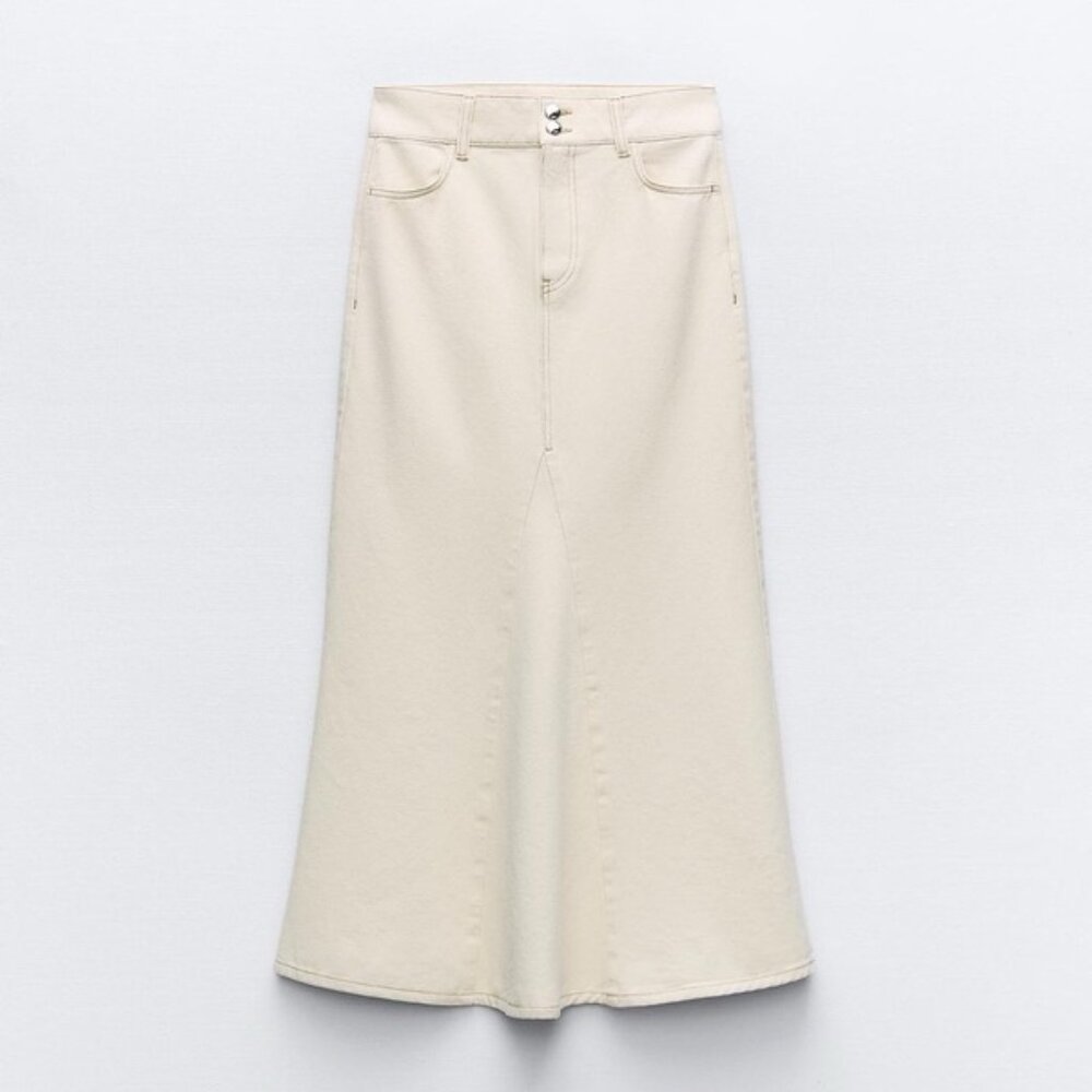 ZARA Z1975 Denim Midi Skirt - Ecru / S